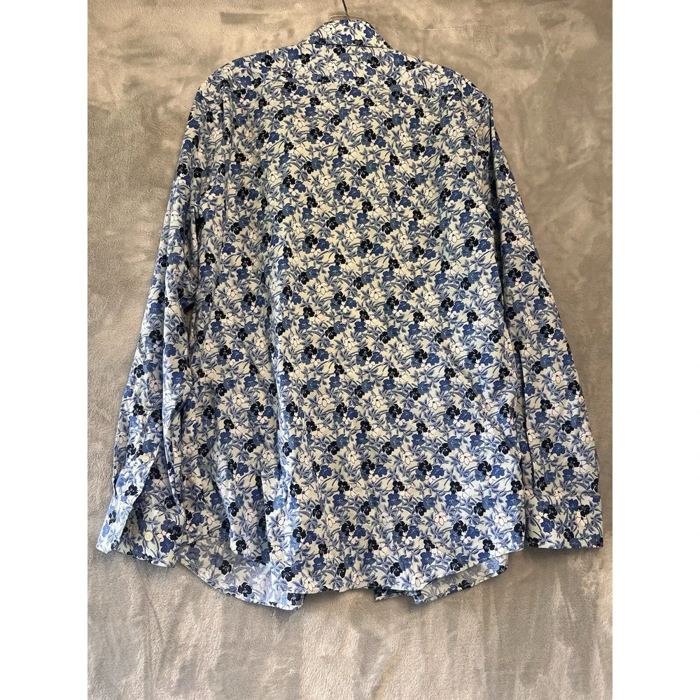 Banana Republic Shirt Mens Medium Blue Floral Non-Iron‎ Cotton LS Button Down EX